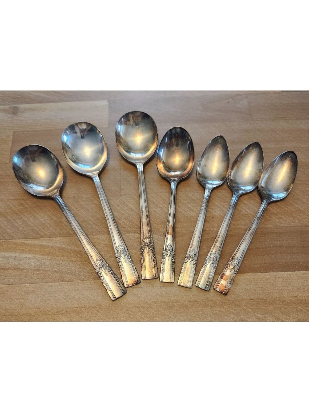 7- Vintage WMA Rogers Silver Plated Spoons Floral Pattern Oneida